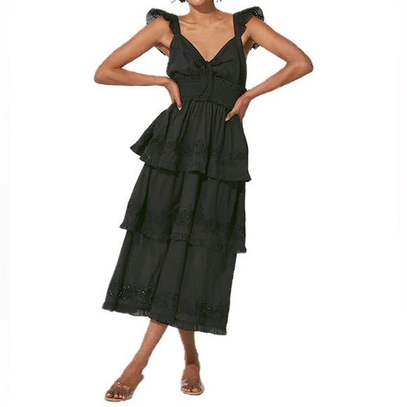 Cleobella Dresses & Skirts - NWT Cleobella Black Elaina Organic Cotton Tiered Eyelet Midi Dress Size Medium